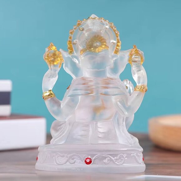 GANESH CLEAR GLAZE CRYSTAL STATUE-Bejeweled Resin Stone-4.5 in Figurine-Success - Picture 16 of 16